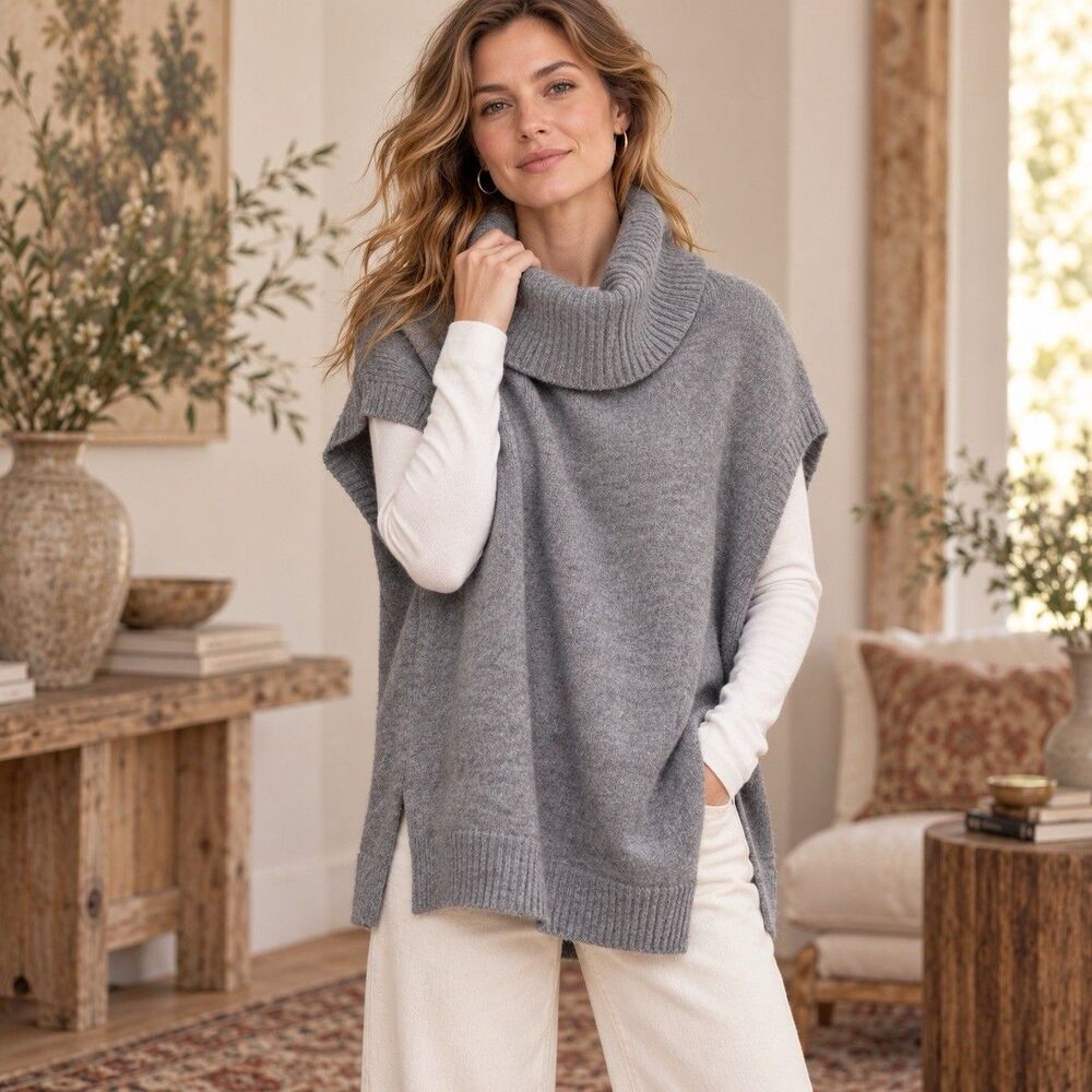Moth Anthropologie Sweater poncho size S gray Cowl Neck Oversized Short Sleeve